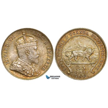 ZA96, East Africa & Uganda Protectorates, Edward VII, 25 Cents 1906, Silver, Toned UNC