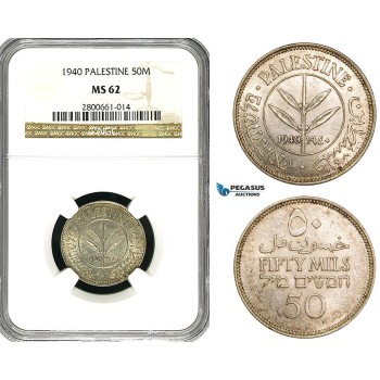 ZB11, Palestine, 50 Mils 1940, Silver, NGC MS62