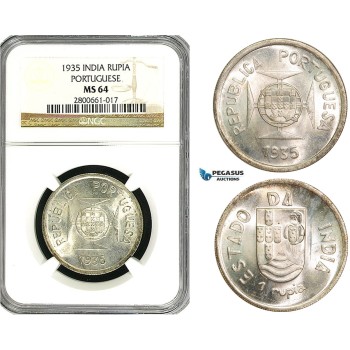 ZB14, India (Portuguese) 1 Rupia 1935, Silver, NGC MS64