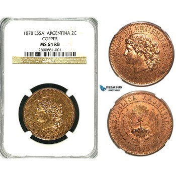 ZB16X, Argentina, Essai 2 Centavos 1878, Copper, NGC MS64RB