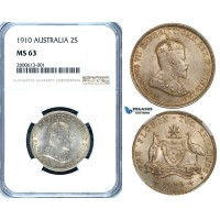 ZB17, Australia, Edward VII, Florin - 2 Shillings 1910, Silver, NGC MS63
