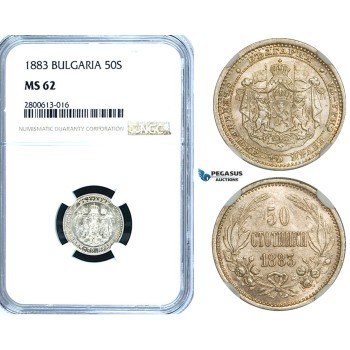 ZB23, Bulgaria, Alexander I, 50 Stotinki 1883, St. Petersburg, Silver, NGC MS62