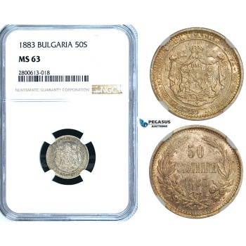 ZB24, Bulgaria, Alexander I, 50 Stotinki 1883, St. Petersburg, Silver, NGC MS63