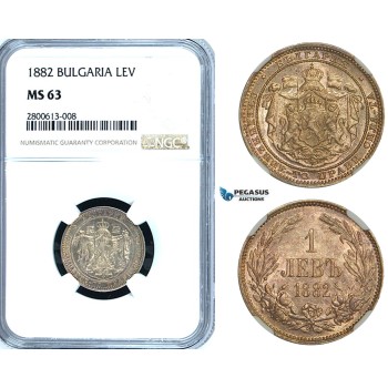 ZB25, Bulgaria, Alexander I, 1 Lev 1882, St. Petersburg, Silver, NGC MS63