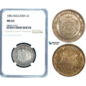 ZB26, Bulgaria, Alexander I, 2 Lev 1882, St. Petersburg, Silver, NGC MS63