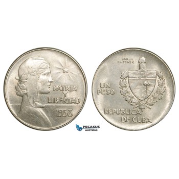ZB34, Cuba, ABC Peso 1938, Silver, AU
