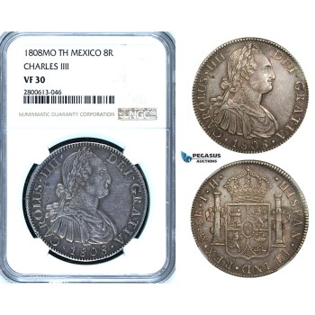 ZB50, Mexico, Charles IV, 8 Reales 1808 Mo TH, Mexico City, Silver, NGC VF30