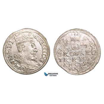ZB52, Poland, Sigismund III, 3 Groschen (Trojak) 1597 I/F, Olkusz, Silver (2.43g) aUNC