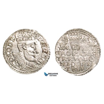 ZB55, Poland, Sigismund III, 3 Groschen (Trojak) 1599 I/F, Olkusz, Silver (2.26g) UNC