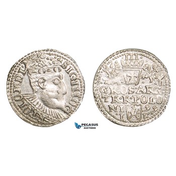 ZB56, Poland, Sigismund III, 3 Groschen (Trojak) 1599 I/F, Olkusz, Silver (2.37g) UNC