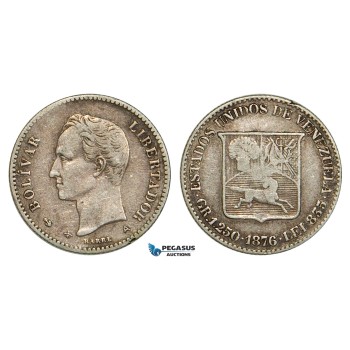 ZB60, Venezuela, 5 Centavos 1876-A, Paris, Silver, edge cut, VF
