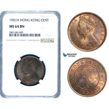 ZB71, Hong Kong, Victoria, 1 Cent 1901-H, Heaton, NGC MS64BN