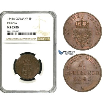 ZB95, Germany, Prussia, 4 Pfenninge 1846-A, Berlin, NGC MS63BN
