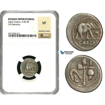 ZC02, Roman Imperatorial, Julius Caesar as Dictator (49-44 BC) AR Denarius (3.49g) Military mint, 49 BC, Elephant, NGC VF
