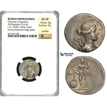 ZC05, Roman Imperatorial, Octavian (27 BC - 14 AD) AR Denarius (3.61g) Rome, 36-30 BC, Neptune, NGC Ch VF