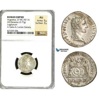 ZC07, Roman Empire, Augustus (27 BC - 14 AD) AR Denarius (3.77g) Lugdunum, 2 BC - 4 AD, Shields, NGC AU