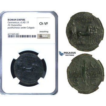 ZC12, Roman Empire, Germanicus (d. 19 AD) Æ Dupondius, Rome, 37-41 AD, Quadriga, NGC Ch VF