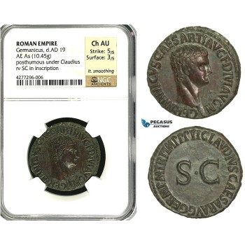 ZC13, Roman Empire, Germanicus  (d. 19 AD) Æ As (10.45g) Rome, (struck under Claudius) 42-54 AD, Superb! NGC Ch AU