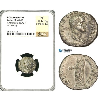 ZC22, Roman Empire, Galba (68-69 AD), AR Denarius (3.45g) Rome, Livia, Rare! NGC XF