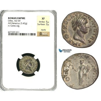 ZC24, Roman Empire, Otho (69 AD), AR Denarius (3.42g) Rome, Ceres, Rare! NGC XF