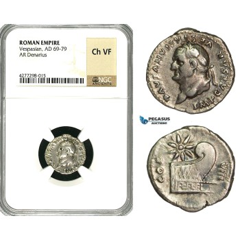 ZC26, Roman Empire, Vespasian (69-79 AD), AR Denarius (3.05g) Rome, 77-80 AD, Prow, NGC Ch VF