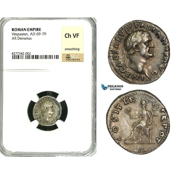 ZC29, Roman Empire, Vespasian (69-79 AD), AR Denarius (3.22g) Rome, 70 AD, Pax, NGC Ch VF