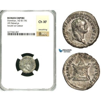 ZC36, Roman Empire, Domitian (81-96 AD), AR Denarius (2.95g) Rome, Struck under Titus, Altar, NGC Ch XF