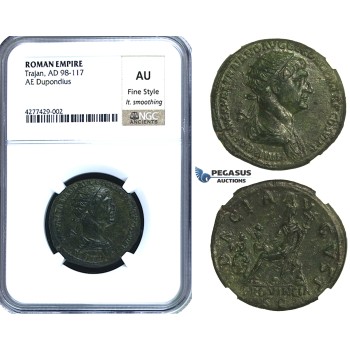 ZC47, Roman Empire, Trajan (98-117 AD) Æ Dupondius, Rome, 112-114 AD, Dacia, NGC AU, Fine Style