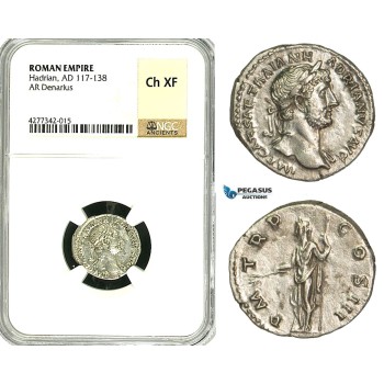 ZC50, Roman Empire, Hadrian (117-138 AD), AR Denarius (3.20g) Rome, 119-122 AD, Pax, NGC Ch XF