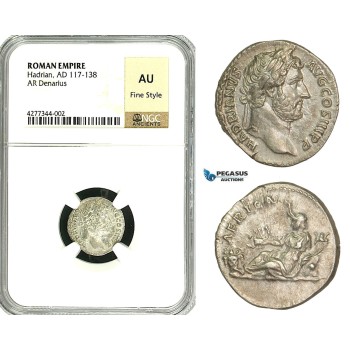 ZC51, Roman Empire, Hadrian (117-138 AD), AR Denarius (3.15g) Rome, 134-138 AD, NGC AU, Fine Style