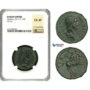 ZC53, Roman Empire, Hadrian (117-138 AD) Æ As (10.69g) Rome, 132-135 AD, Horse, NGC Ch XF