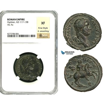 ZC54, Roman Empire, Hadrian (117-138 AD) Æ As (8.84g) Rome, 132-134 AD, Horse, NGC XF, Fine Style