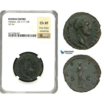 ZC55, Roman Empire, Hadrian (117-138 AD) Æ As (11.19g) Rome, 125-128 AD, Salus, NGC Ch XF, Fine Style