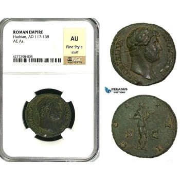 ZC56, Roman Empire, Hadrian (117-138 AD) Æ As (12.14g) Rome, 125-128 AD, NGC AU, Fine Style