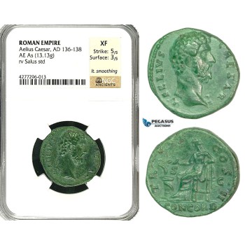 ZC57, Roman Empire, Aelius Caesar (136-138 AD) Æ As (13.13g) Rome, 137 AD, Salus/Concordia, NGC XF