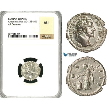 ZC60, Roman Empire, Antoninus Pius (138-161 AD), AR Denarius (2.58g) Rome, Vesta/Altar, NGC AU