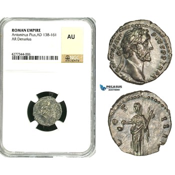 ZC61, Roman Empire, Antoninus Pius (138-161 AD), AR Denarius (3.03g) Rome, 151-152 AD, Vesta, NGC AU