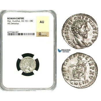 ZC63, Roman Empire, Marcus Aurelius (161-180 AD), AR Denarius (2.92g) Rome, 162-163 AD, Concordia, NGC AU