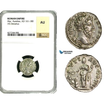 ZC65, Roman Empire, Marcus Aurelius (161-180 AD), AR Denarius (3.04g) Rome, 162-163 AD, Salus, NGC AU