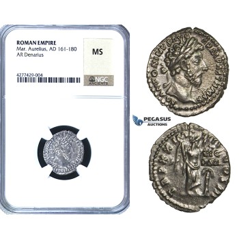 ZC66, Roman Empire, Marcus Aurelius (98-117 AD) AR Denarius, Rome, 166 AD, Victory, NGC MS