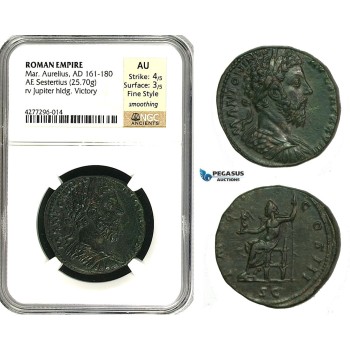 ZC67, Roman Empire, Marcus Aurelius (161-180 AD) Æ Sestertius (25.70g) Rome, 174 AD, NGC AU, Fine Style