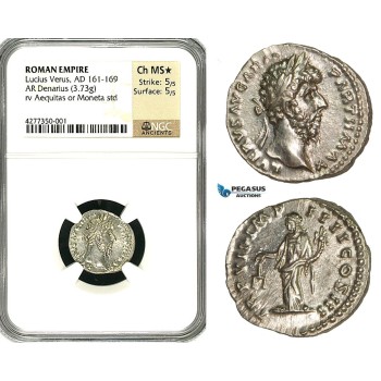 ZC68, Roman Empire, Lucius Verus (161-169 AD), AR Denarius (3.73g) Rome, 167 AD, Aequitas, NGC Ch MS★