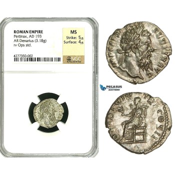 ZC70, Roman Empire, Pertinax (193 AD), AR Denarius (3.18g) Rome, 193 AD, Ops, NGC MS