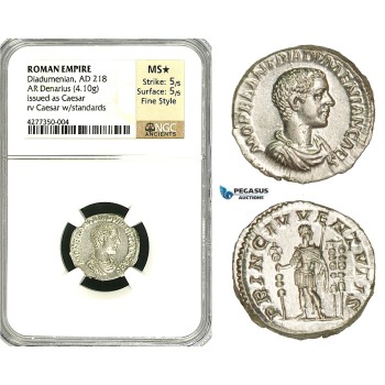 ZC89, Roman Empire, Diadumenian as Caesar (217-218 AD), AR Denarius (4.10g) Rome, NGC MS★, Fine Style