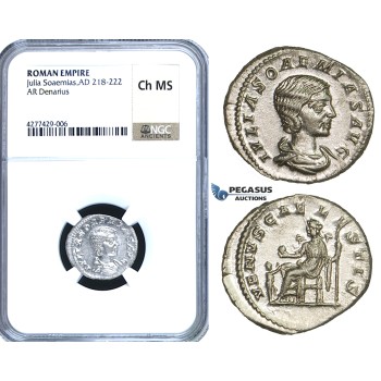 ZC98, Roman Empire, Julia Soemias, Mother of Elagabalus (218-224 AD), AR Denarius,Rome, 220-222 AD, Venus, NGC Ch MS