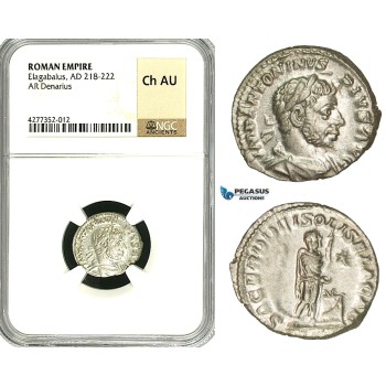 ZD10, Roman Empire, Elagabalus (218-222 AD), AR Denarius (3.41g) Rome, 218-222 AD, Altar, NGC Ch AU
