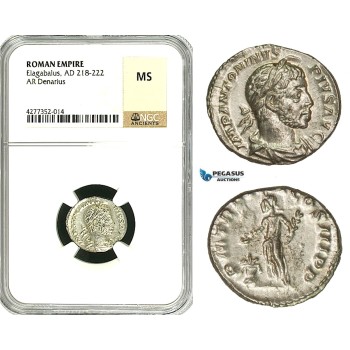 ZD12, Roman Empire, Elagabalus (218-222 AD), AR Denarius (3.22g) Rome, 220-221 AD, Altar, NGC MS