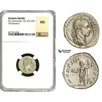 ZD23, Roman Empire, Severus Alexander (222-235 AD), AR Denarius (3.2g) Rome, NGC MS