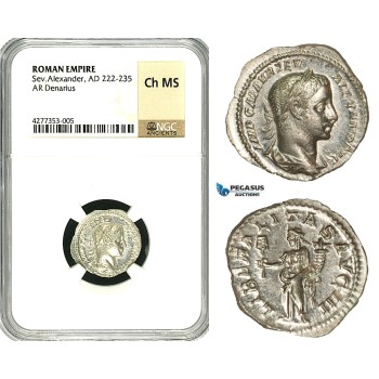 ZD24, Roman Empire, Severus Alexander (222-235 AD), AR Denarius (2.67g) Rome, 222 AD, Liberalitas, NGC Ch MS