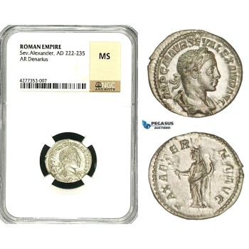 ZD26, Roman Empire, Severus Alexander (222-235 AD), AR Denarius (2.82g) Rome, Pax, NGC MS